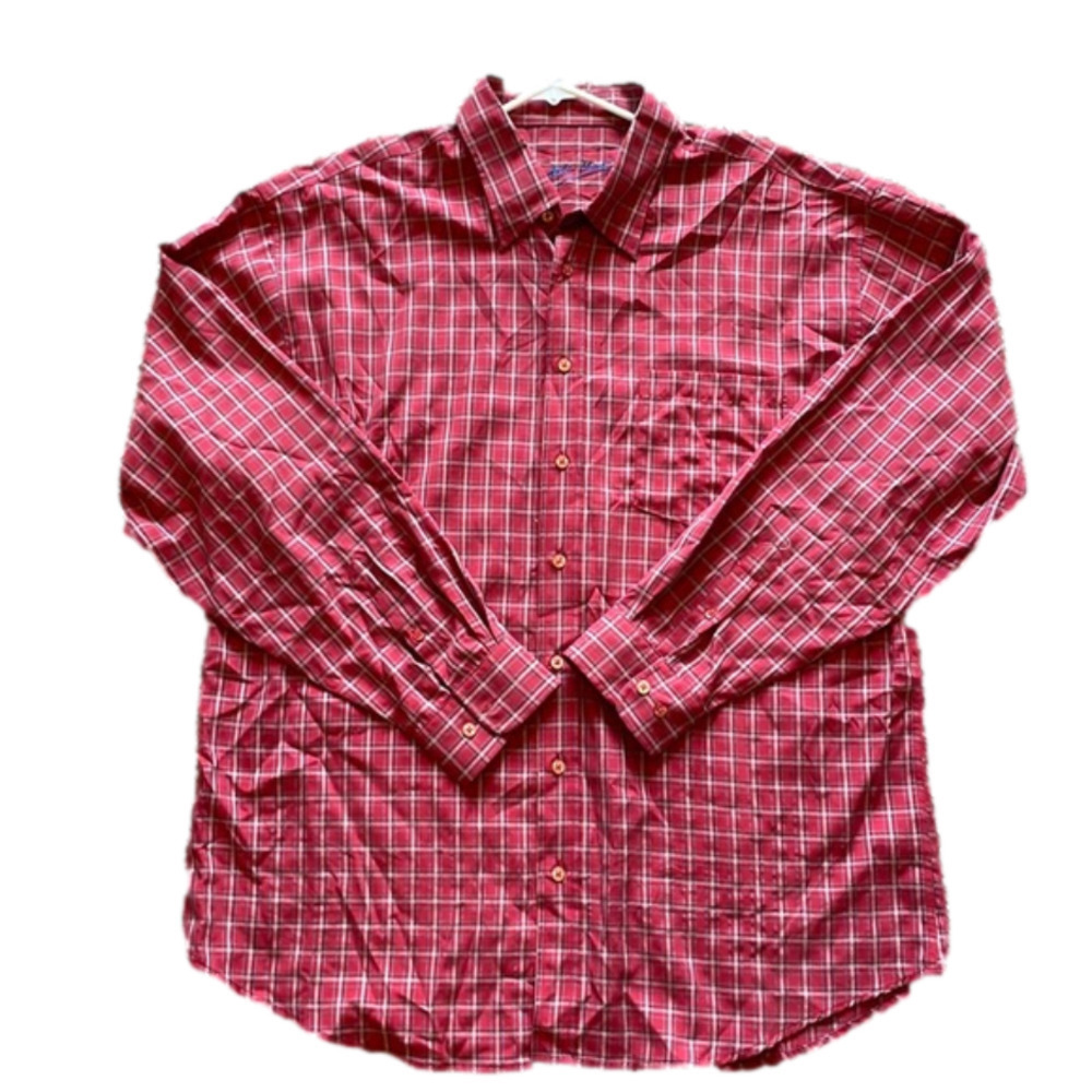 Bugatchi UOMO Red Plaid Button Down XXL Mens Shirt